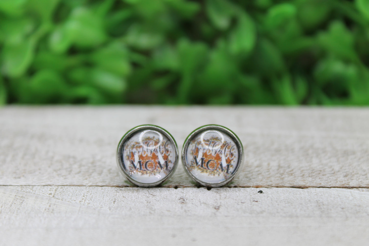 Football Mom with Leopard 12mm Glass Stud Earrings