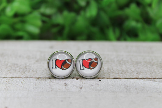 I Love Football 12mm Glass Stud Earrings