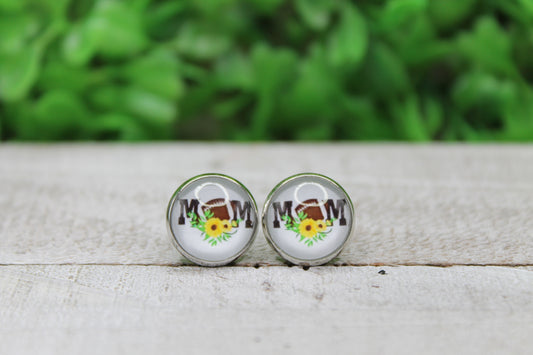 Football Mom Sunflower 12mm Glass Stud Earrings