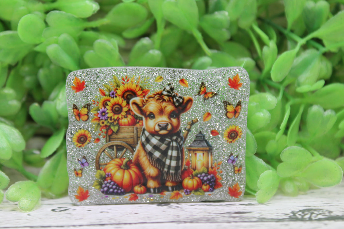 Fall Cow with Scarf Badge Reel