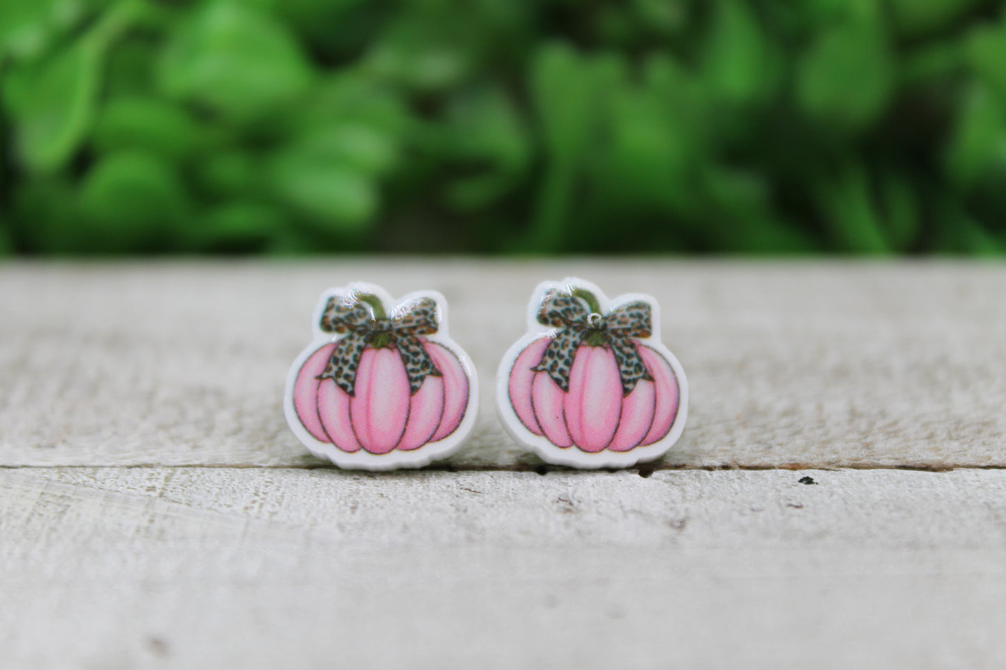 Leopard Bow Pink Pumpkin Stud Earrings