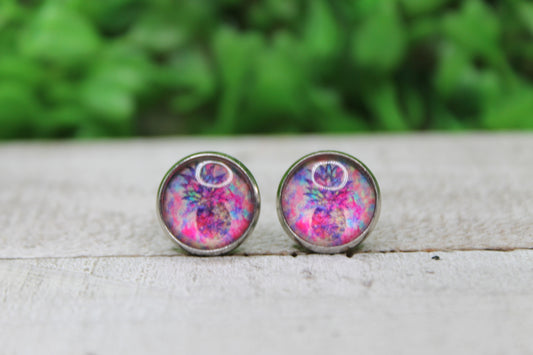 Colorful Pineapples 12mm Glass Stud Earrings