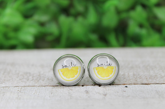 Lemon Smile 12mm Glass Stud Earrings