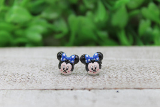 Blue Bow Mouse Mini Stud Earrings