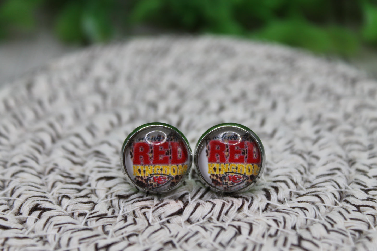 RED Kingdom KC Chiefs Football 12mm Glass Stud Earrings