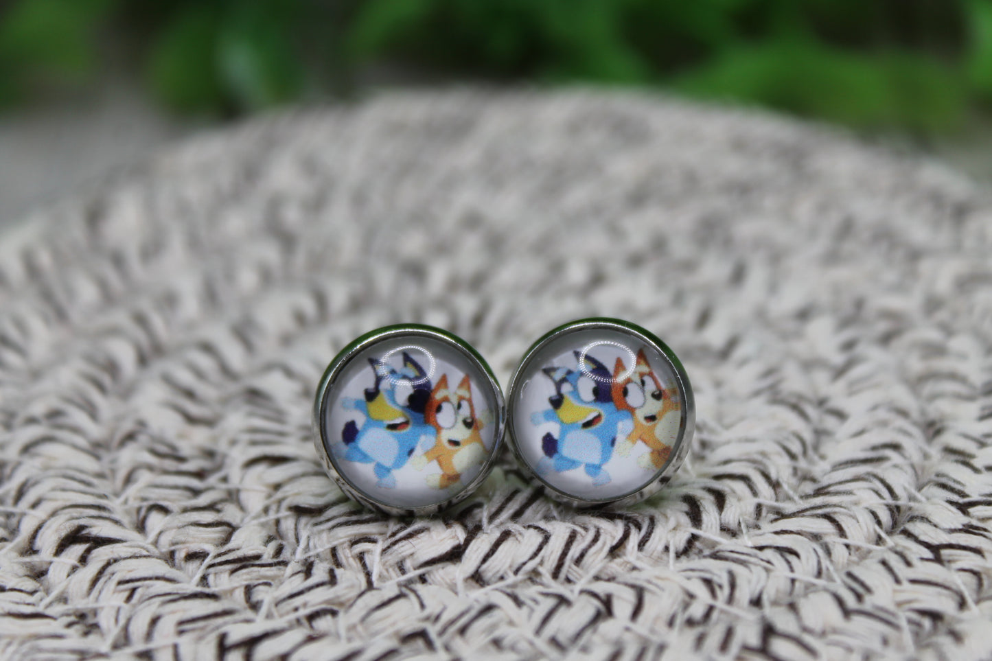 Bingo & Bluey 12mm Glass Stud Earrings