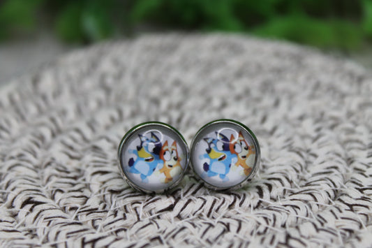 Bingo & Bluey 12mm Glass Stud Earrings