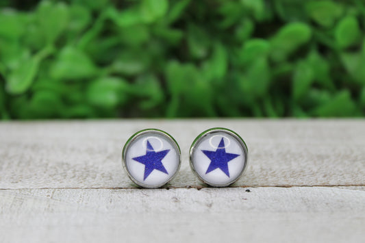 Cowboy's Star Football 12mm Glass Stud Earrings