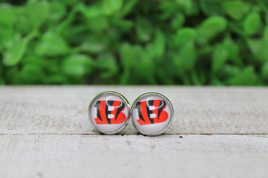 Bengal's B Football 12mm Glass Stud Earrings