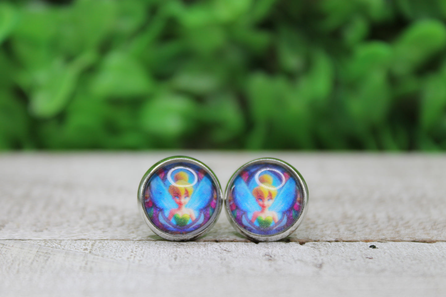 Stained Glass Tinkerbell 12mm Glass Stud Earrings