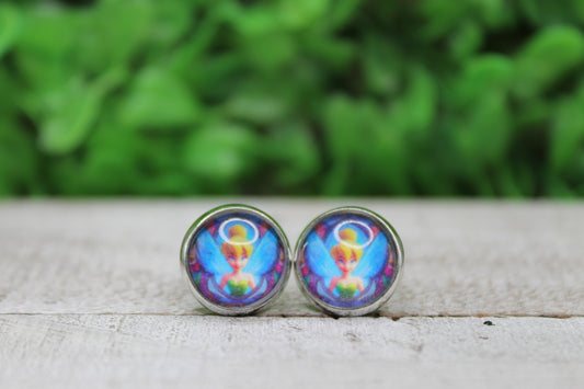 Stained Glass Tinkerbell 12mm Glass Stud Earrings