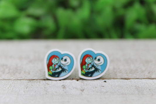 Jack & Sally Heart • Acrylic Stud Earrings