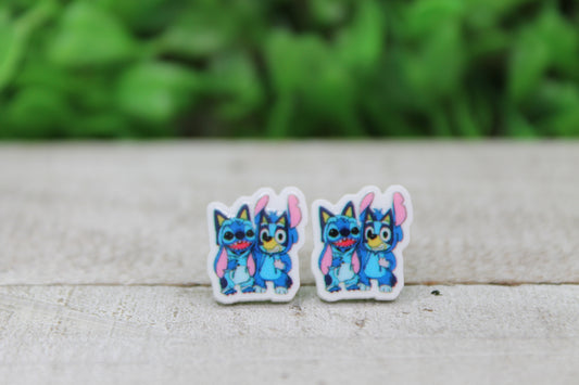 Bluey & Stitch Flip • Acrylic Stud Earrings