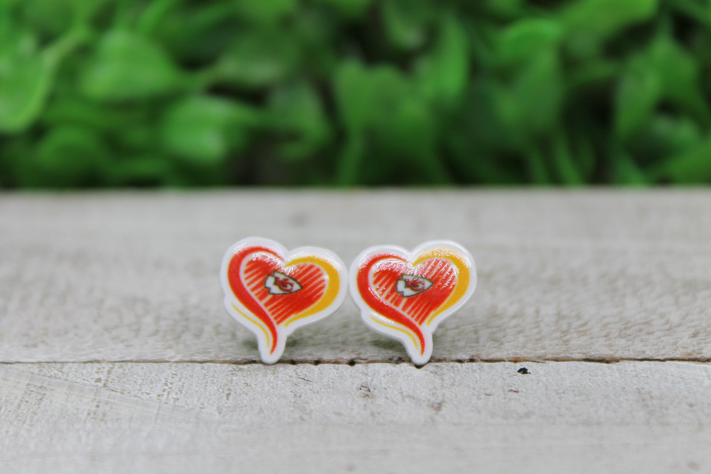 KC Chiefs Football Heart • Acrylic Stud Earrings