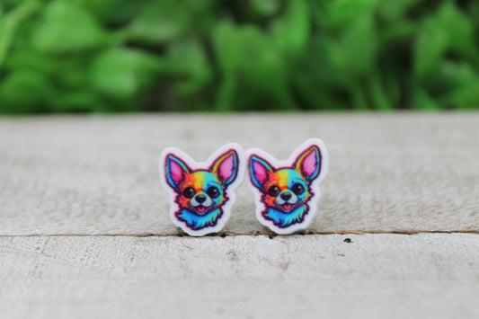 Rainbow Chihuahua • Acrylic Stud Earrings