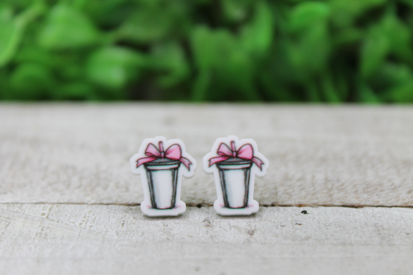 Iced Coffee with Pink Bow • Acrylic Stud Earrings