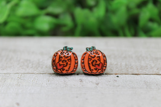 Leopard Pumpkin • Wood Stud Earrings