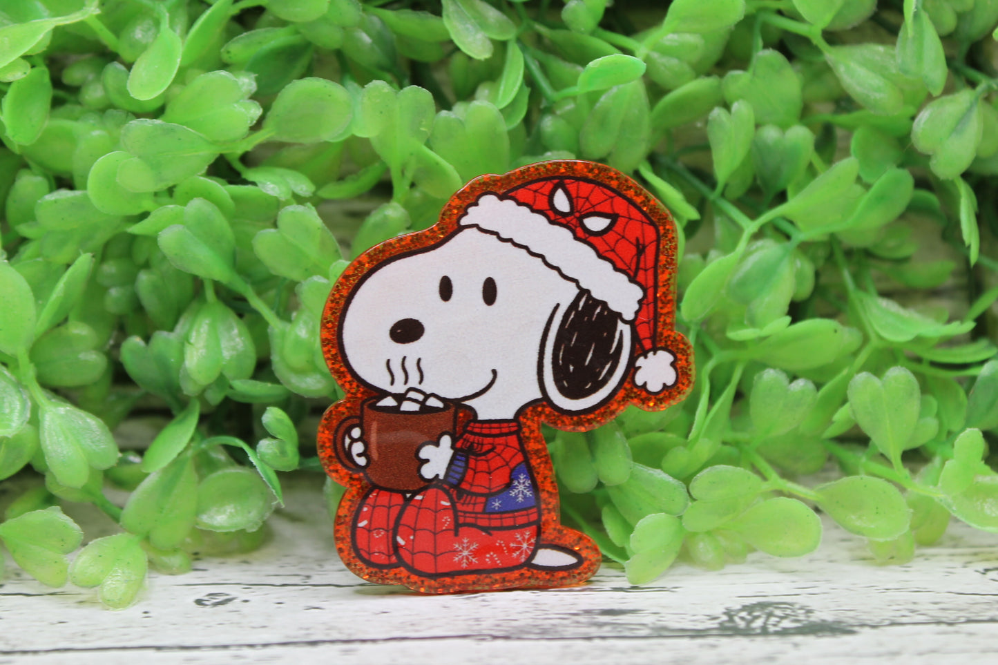 Hot Cocoa White Dog Badge Reel