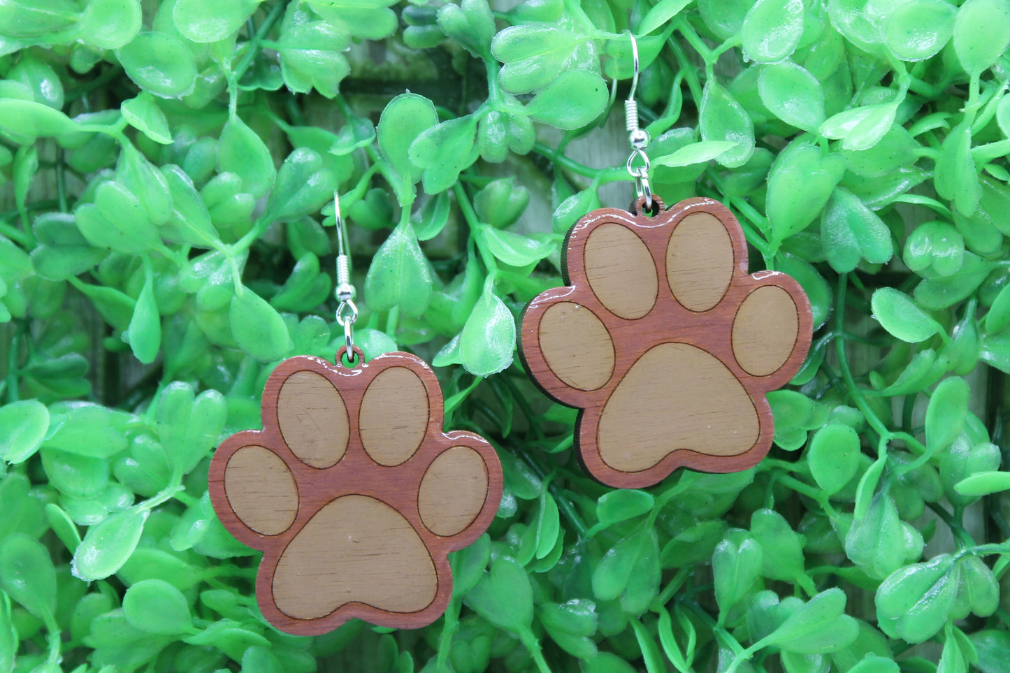 Pawprint (large) • Wood Dangle Earrings