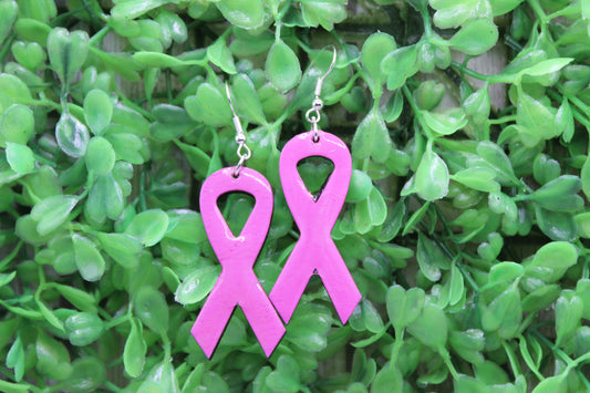 Breast Cancer Awareness Ribbon • Wood Dangle Earrings