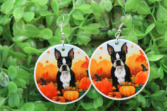 Frenchie with Pumpkins Circle • Dangle Earrings