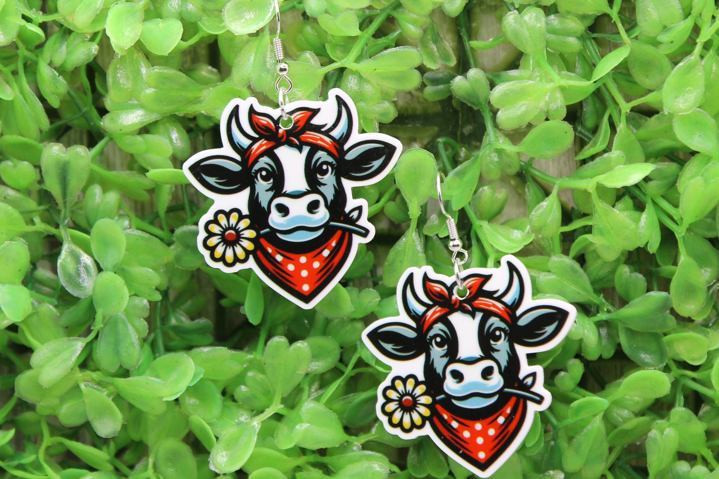 Cow with Sunflower • Dangle Earrings