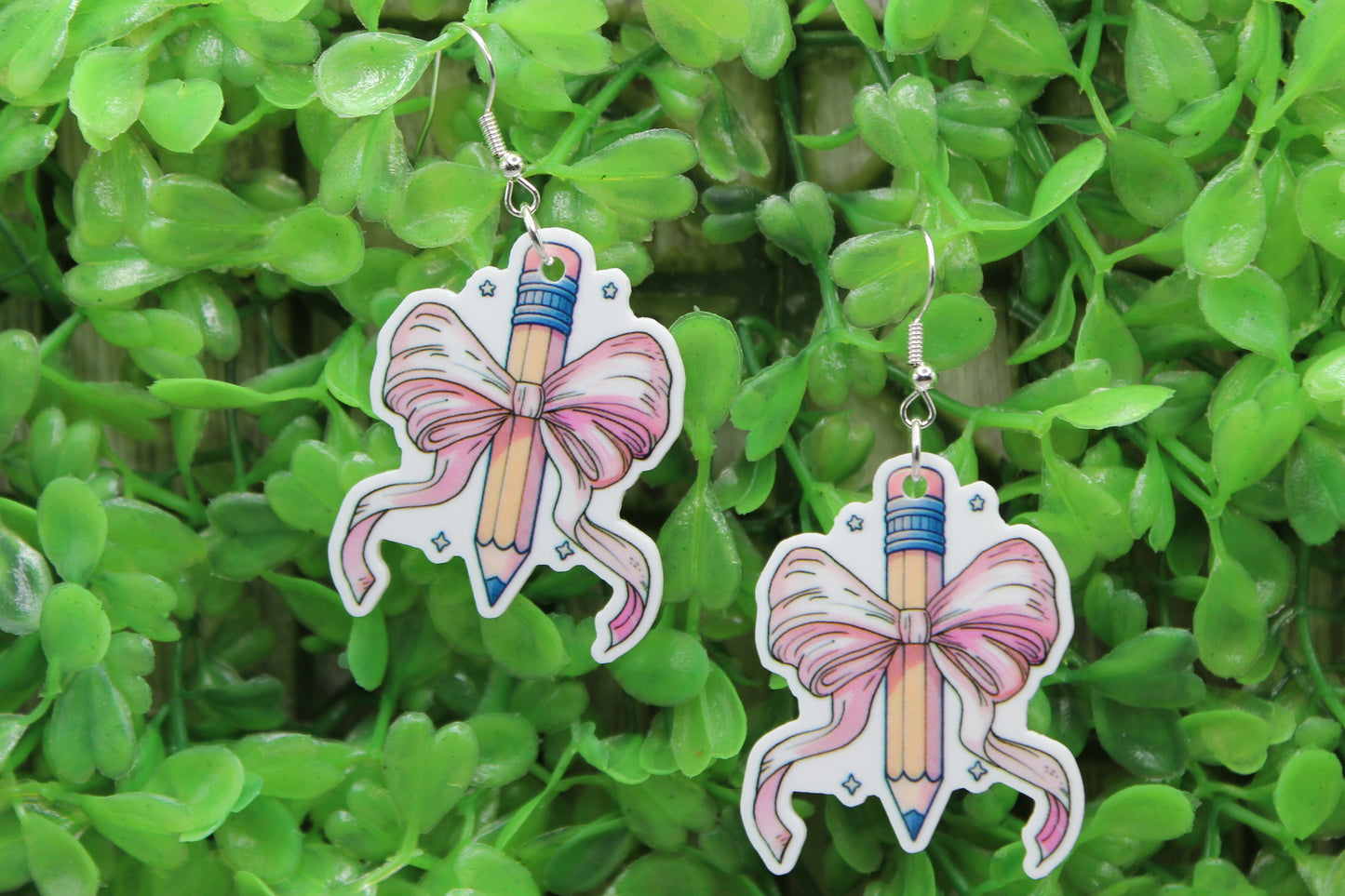 Pink Bow Pencil • Dangle Earrings