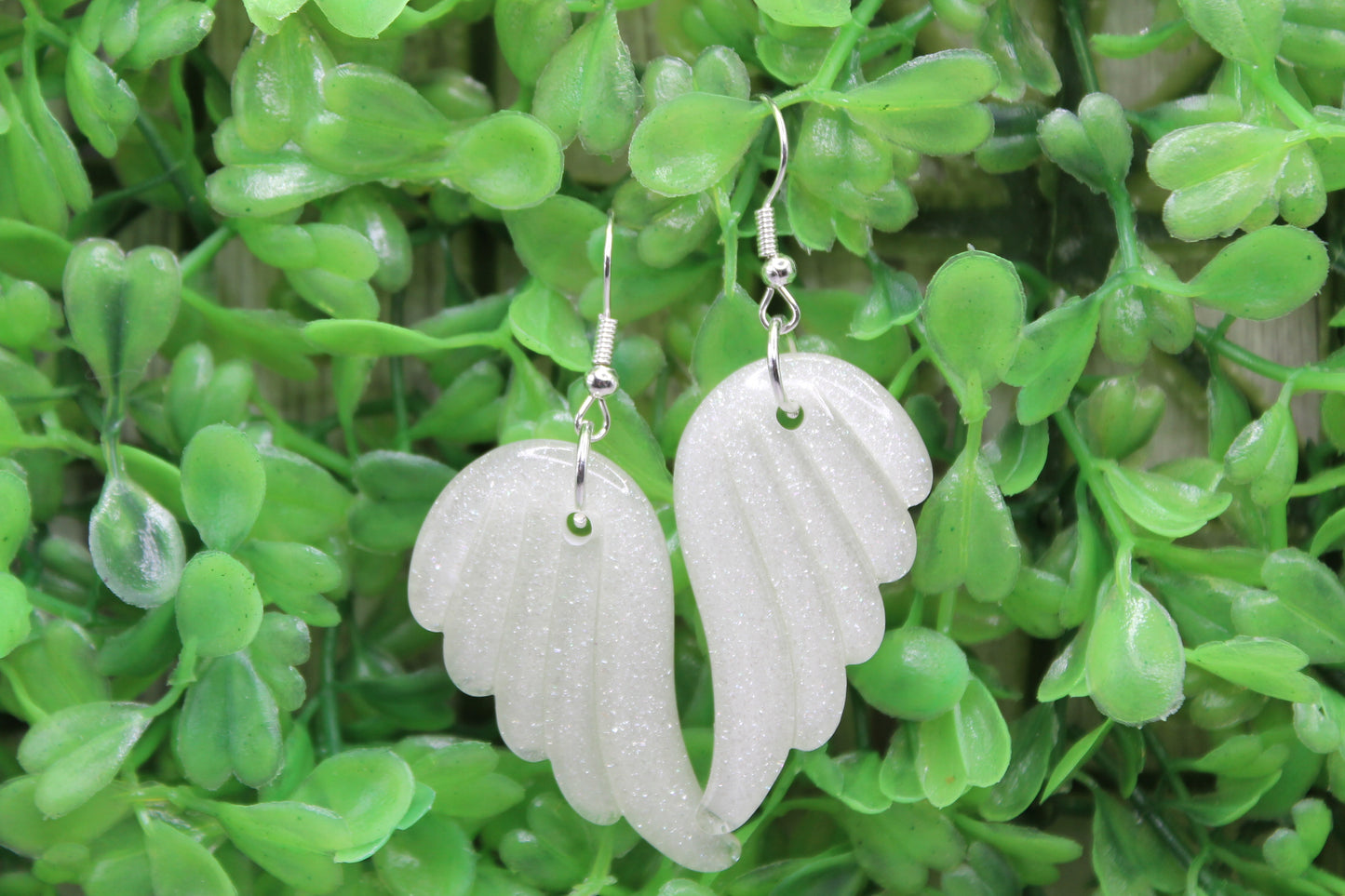 White Sparkle Angel Wings • Dangle Earrings