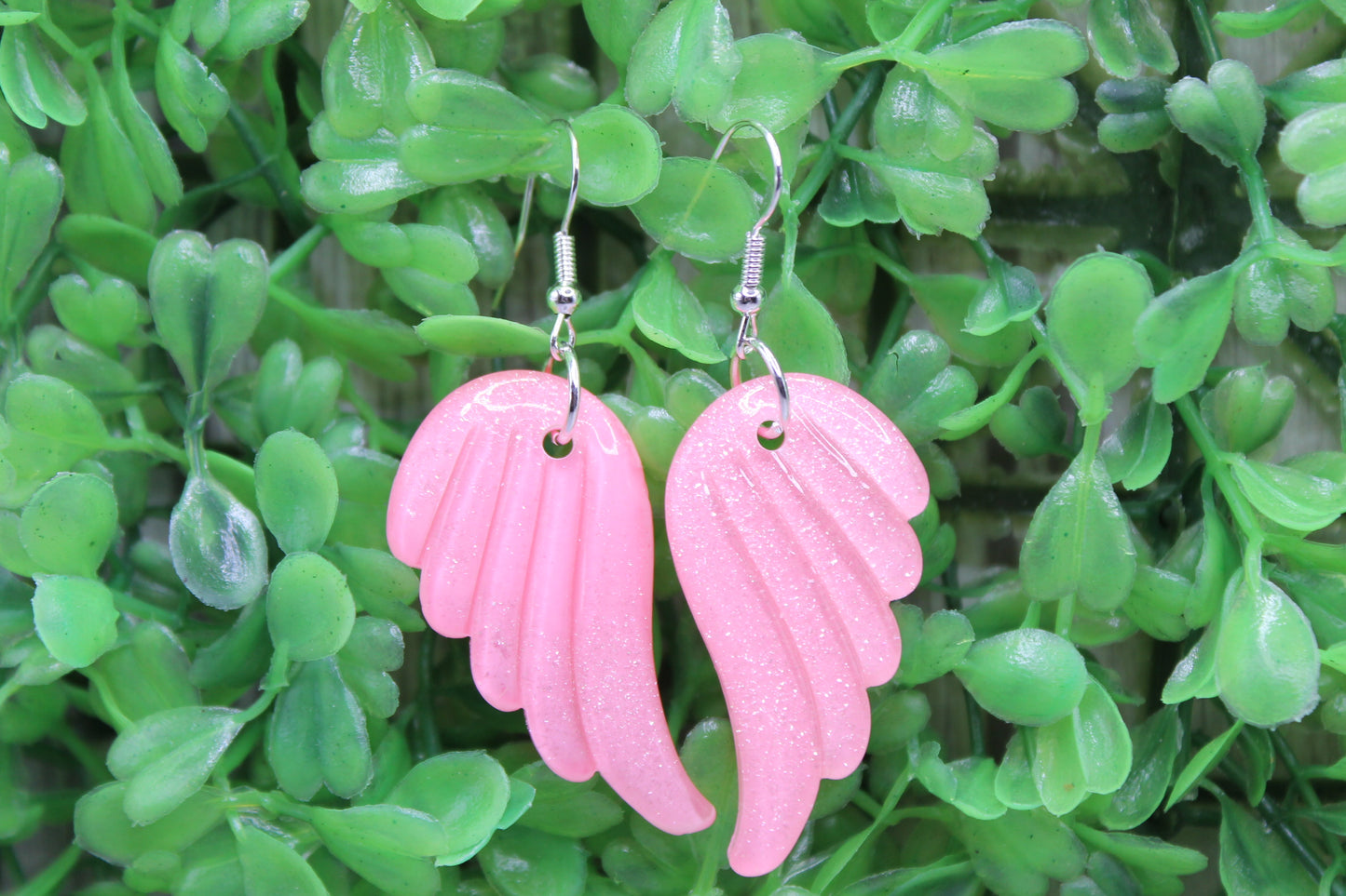 Pink Sparkle Angel Wings • Dangle Earrings