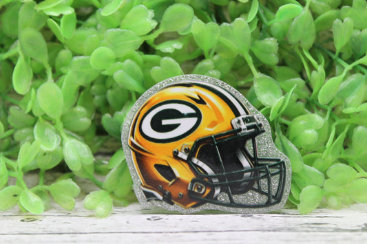 Green Bay Packers Football Helmet Glitter Badge Reel
