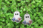 Ghost with Pink & Purple Flowers • Dangle Earrings