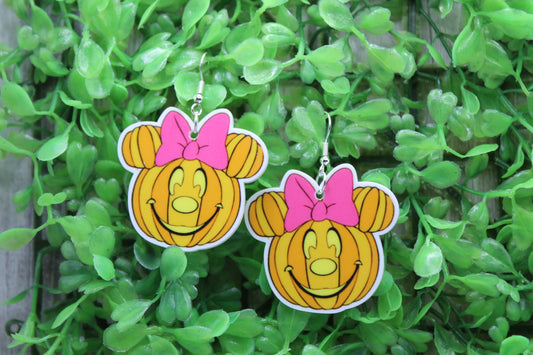 Pink Bow Pumpkin Mouse • Dangle Earrings