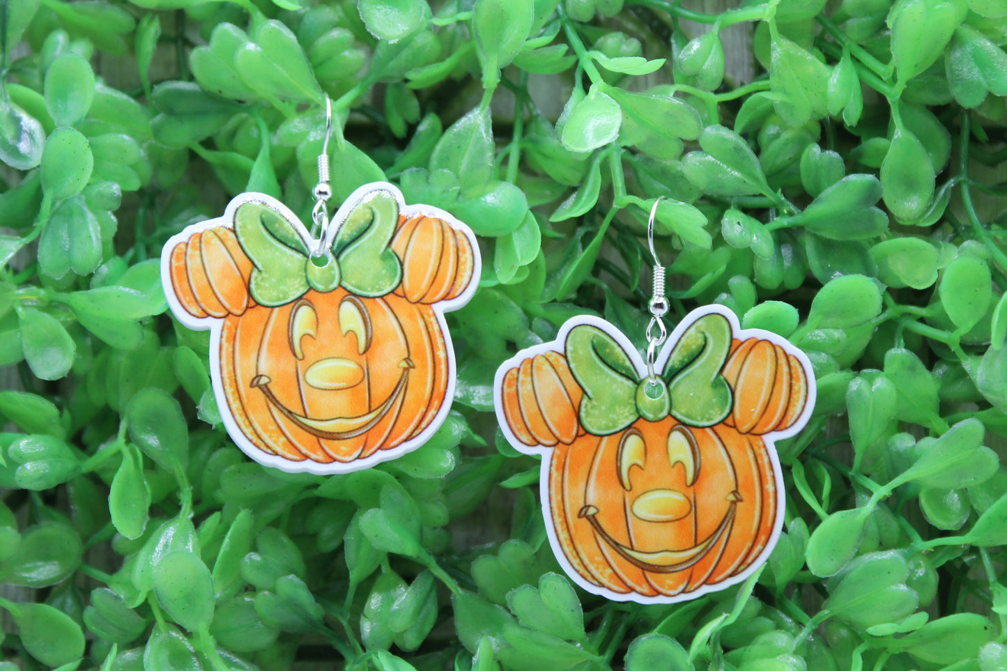 Green Bow Pumpkin Mouse • Dangle Earrings