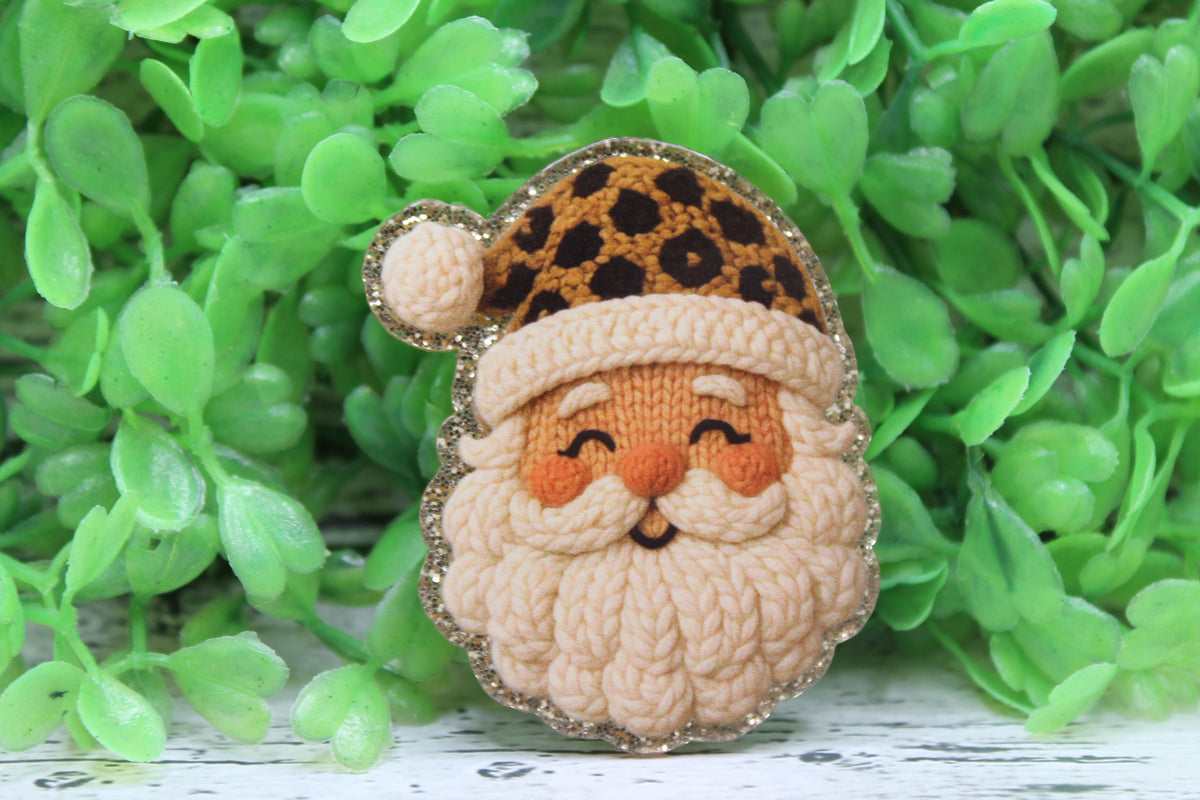 Leopard Hat Knit Santa Badge Reel