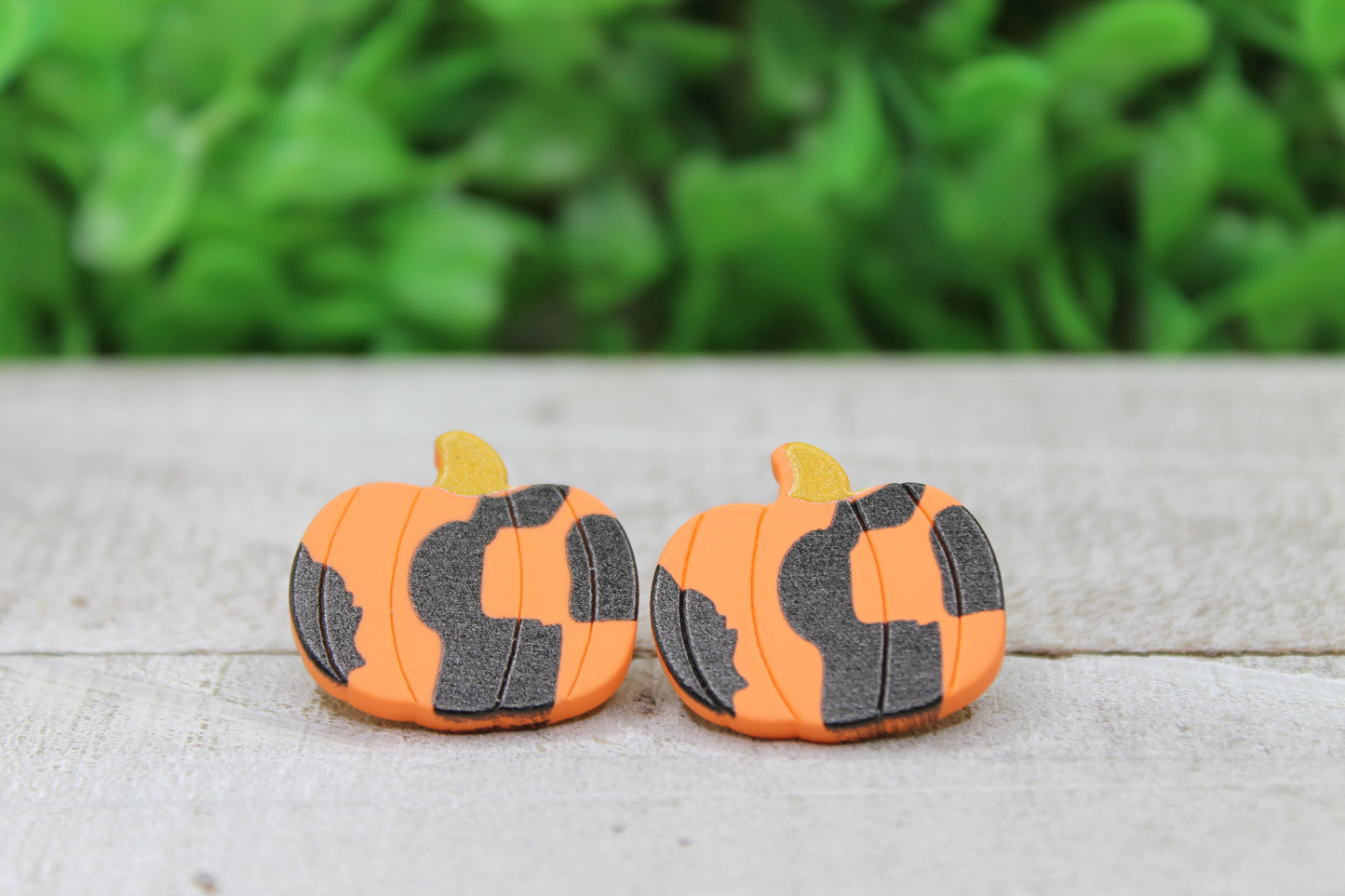 Orange & Black Pumpkin Stud Earrings