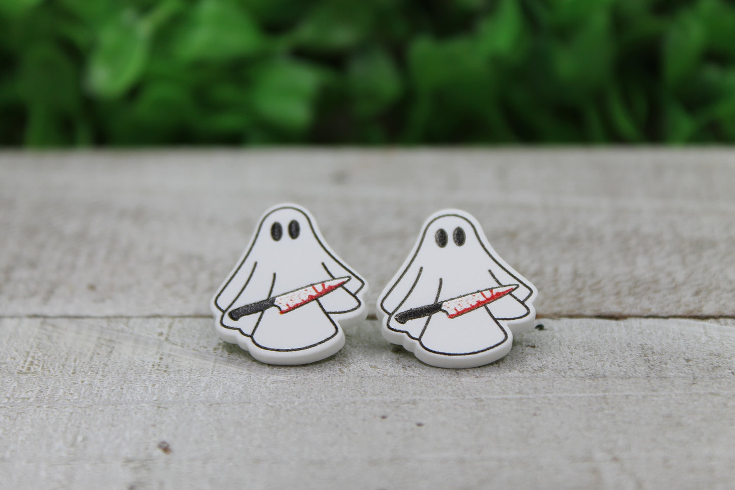 Ghost with Bloody Knife Stud Earrings