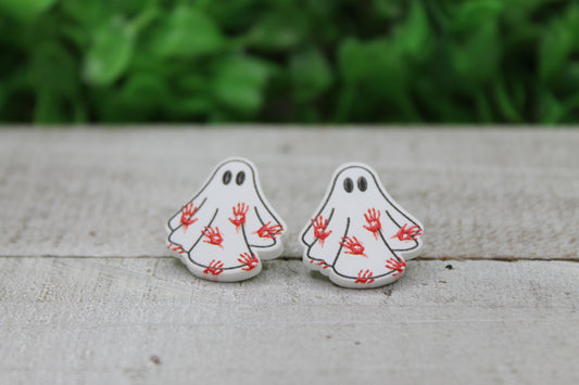 Ghost with Bloody Hand Prints Stud Earrings