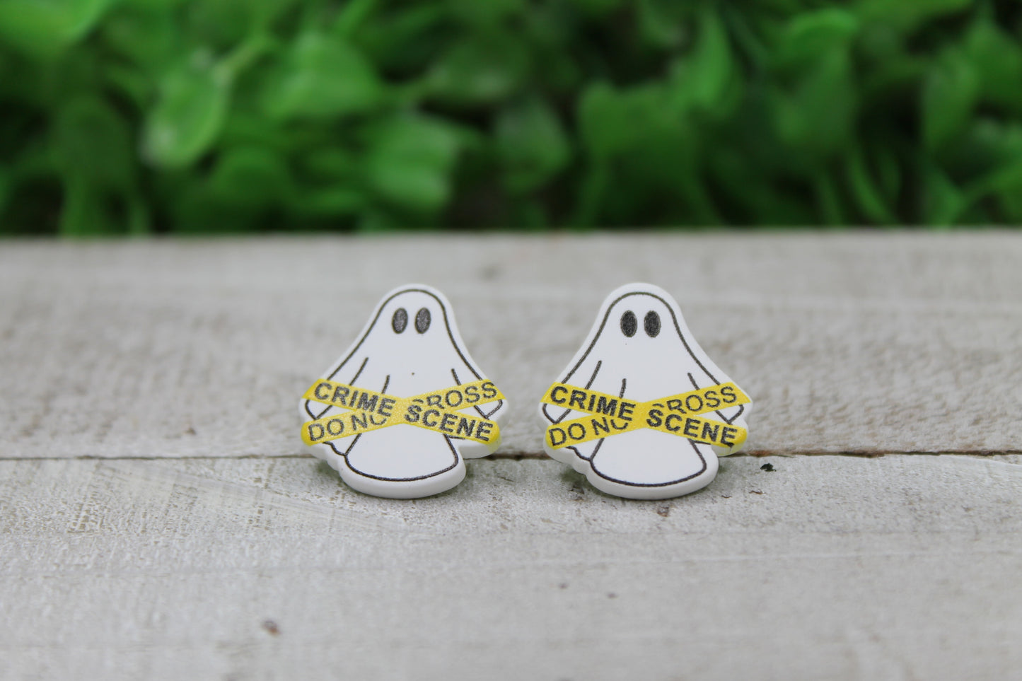 Ghost with Crime Scene Tape Stud Earrings