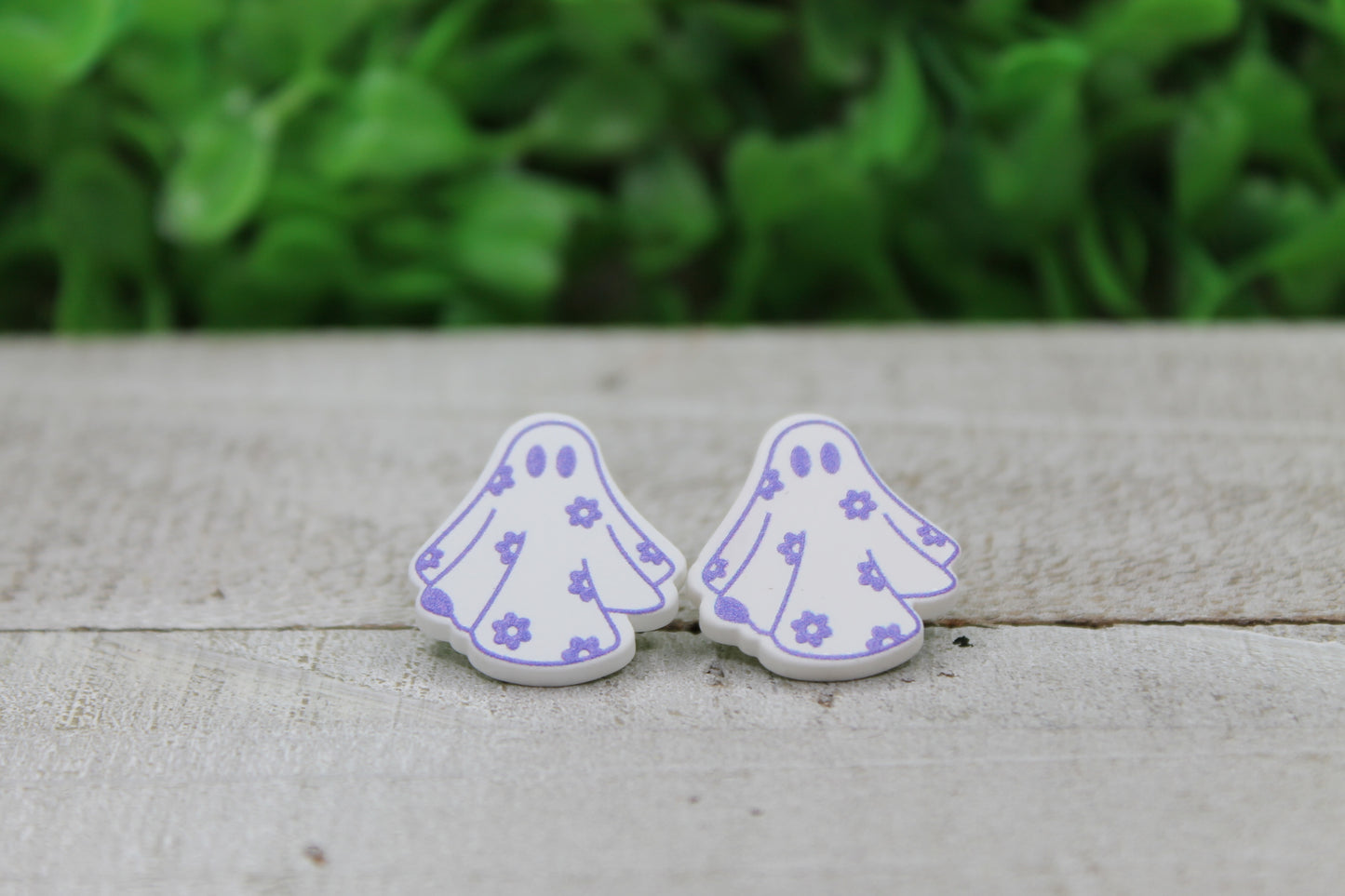 Ghost with Purple Flowers Stud Earrings