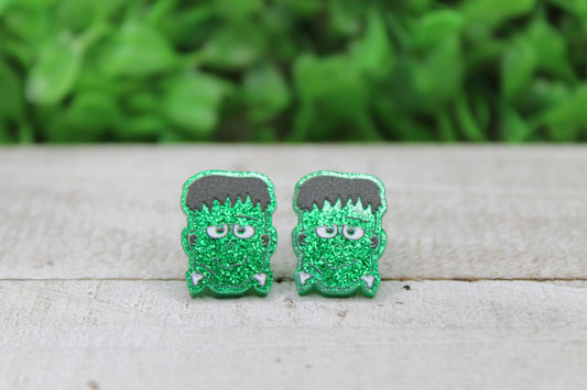 Green Glitter Frankenstein • Stud Earrings