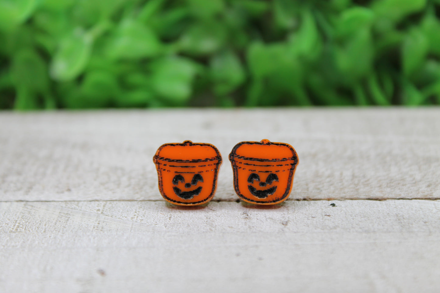 Orange Jack-O-Lantern Bucket • Stud Earrings