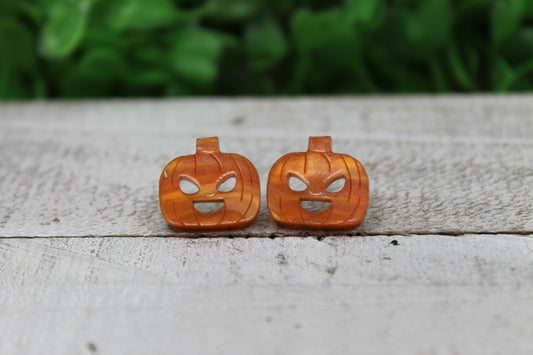 Orange Shimmer Jack-O-Lantern • Stud Earrings