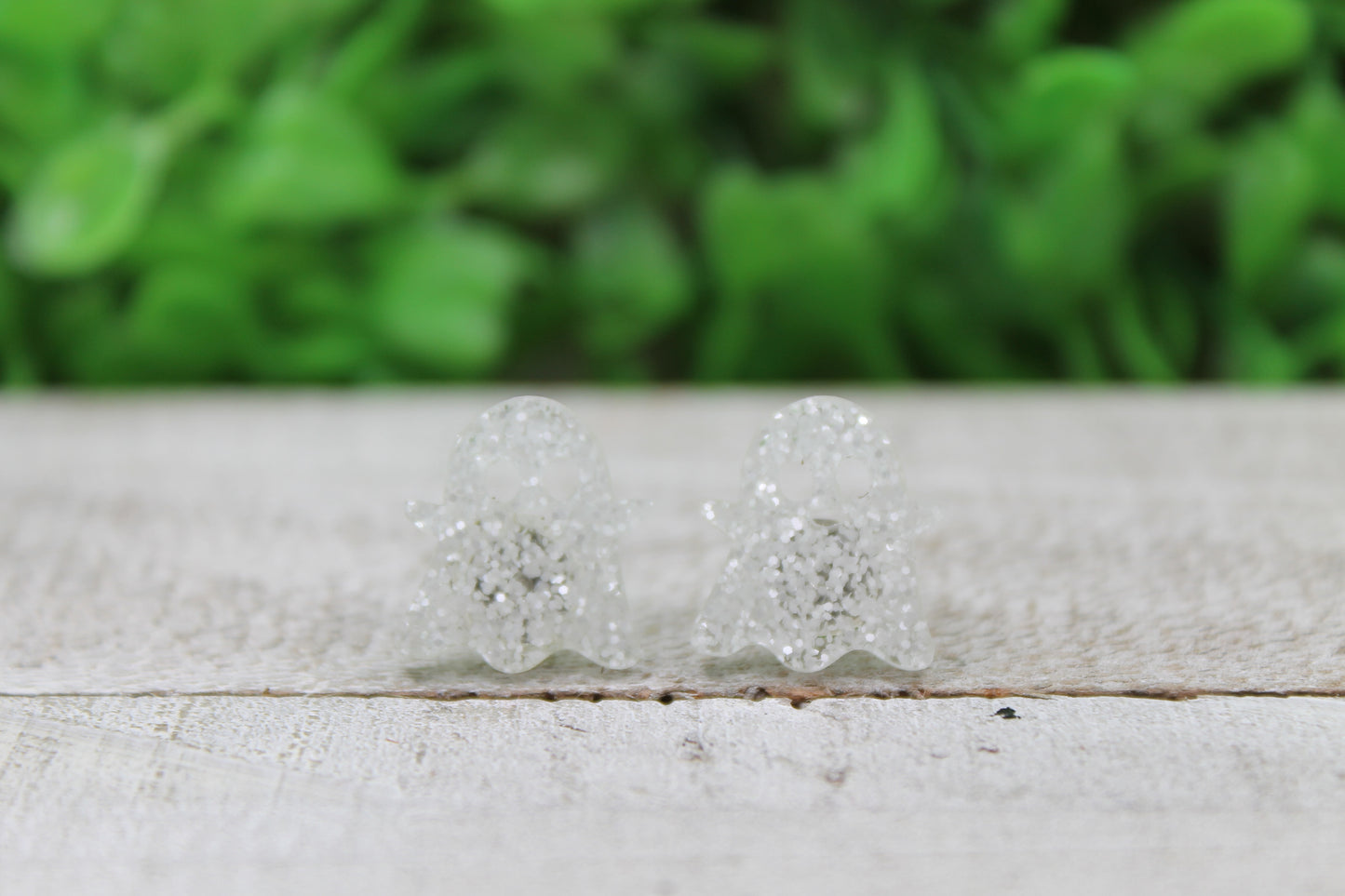 White Glitter Ghost • Stud Earrings