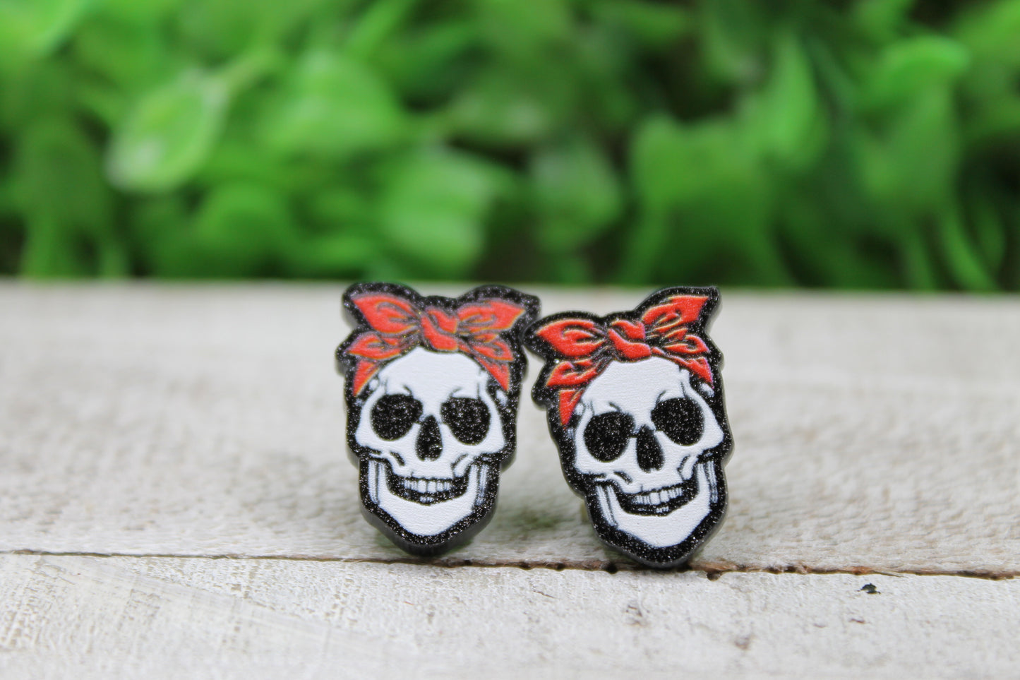 Red Headband Skull • Stud Earrings