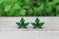 Green Glitter Leaves • Stud Earrings