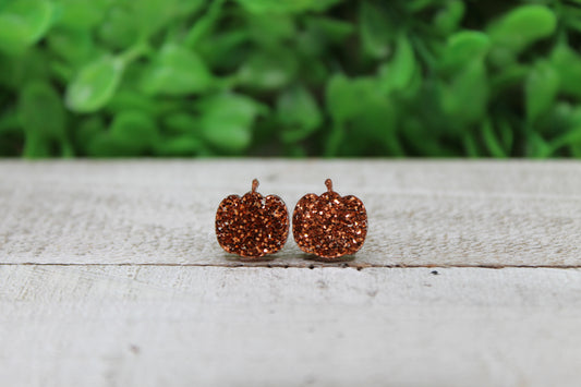 Orange Glitter Pumpkins • Stud Earrings