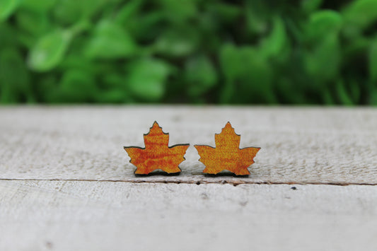 Autumn Leaves • Wood Stud Earrings