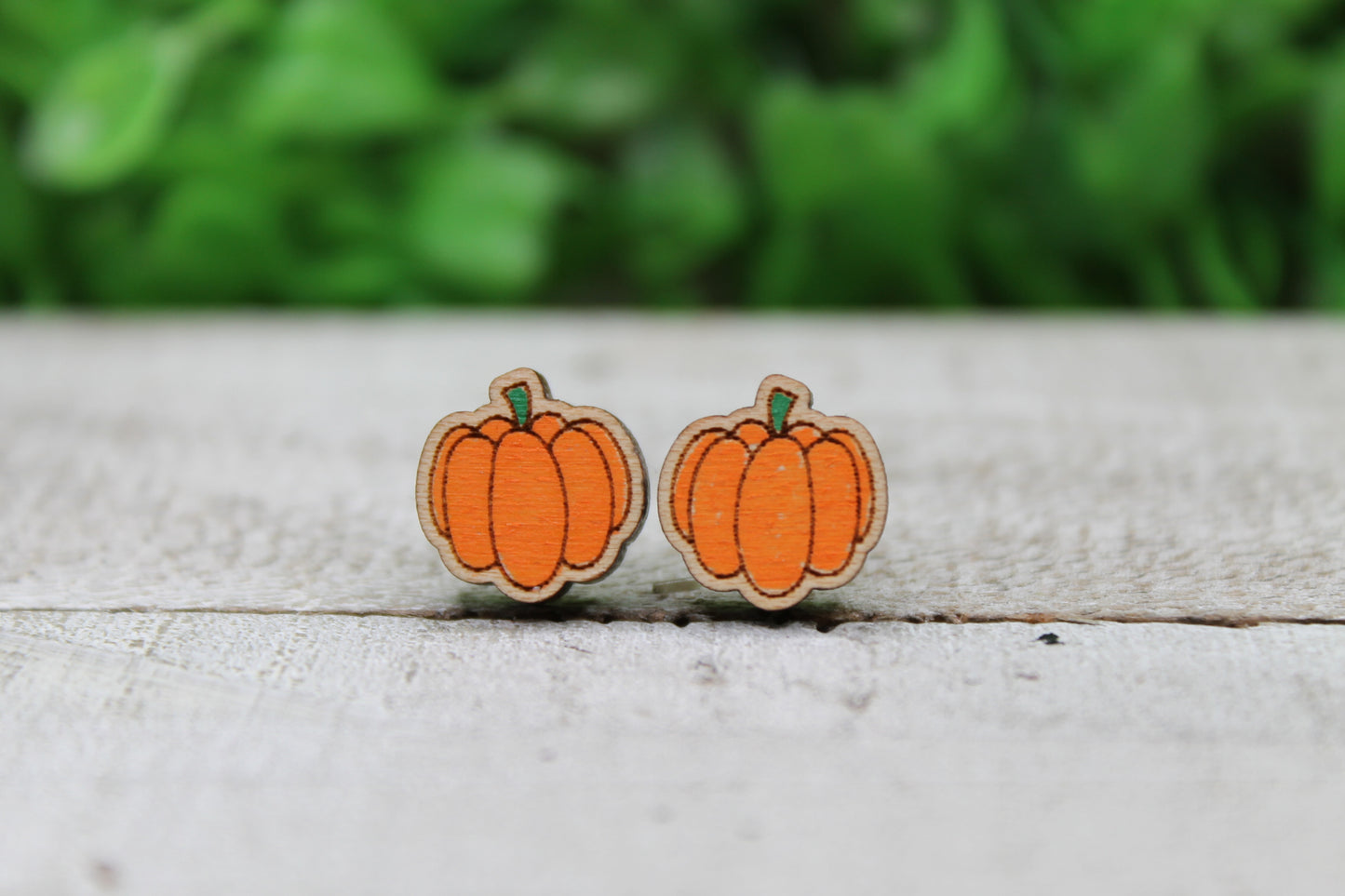 Orange Pumpkins • Wood Stud Earrings