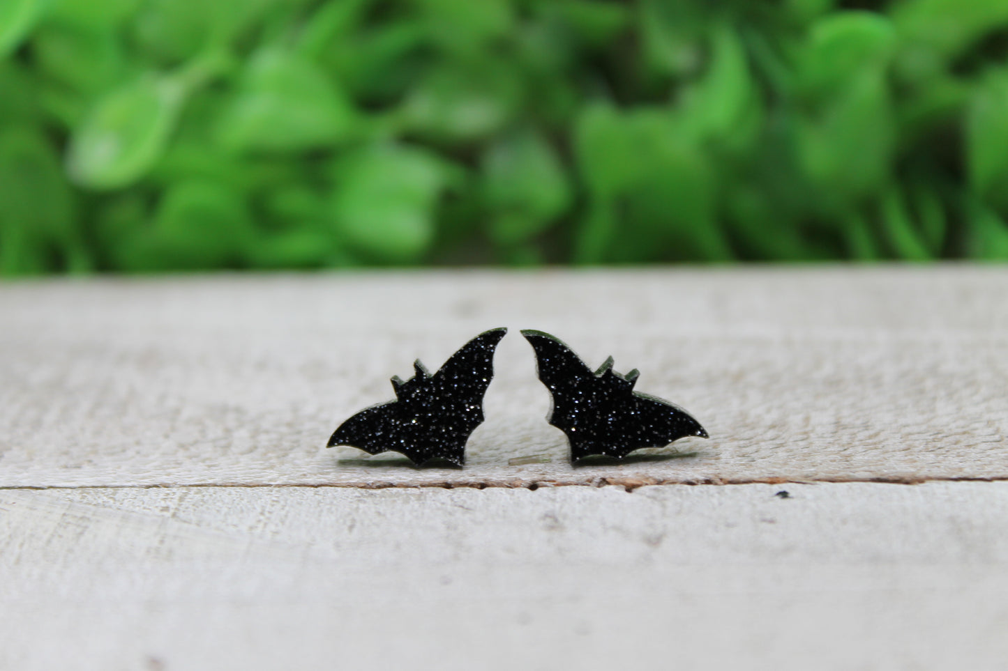 Glitter Bat (long wings) • Stud Earrings