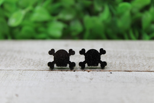 Black Shimmer Skull & Crossbones • Stud Earrings